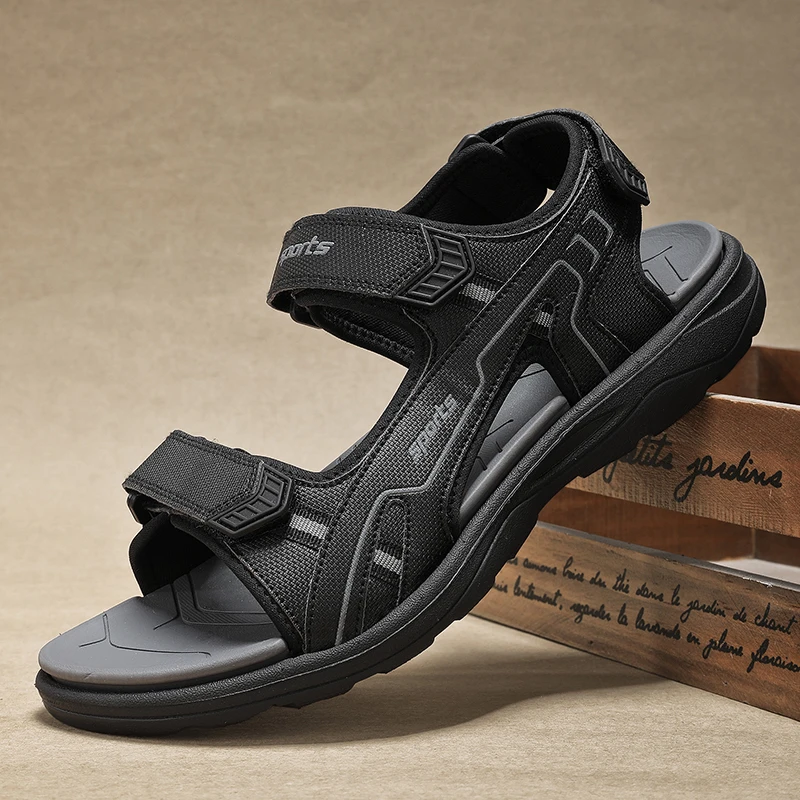 Outdoor-Herrensandalen, lässig, rutschfest, weicher Boden, Wandern, Strand, flache Schuhe, Sommer, offene Zehen, atmungsaktive Wandersandalen – Detail 5