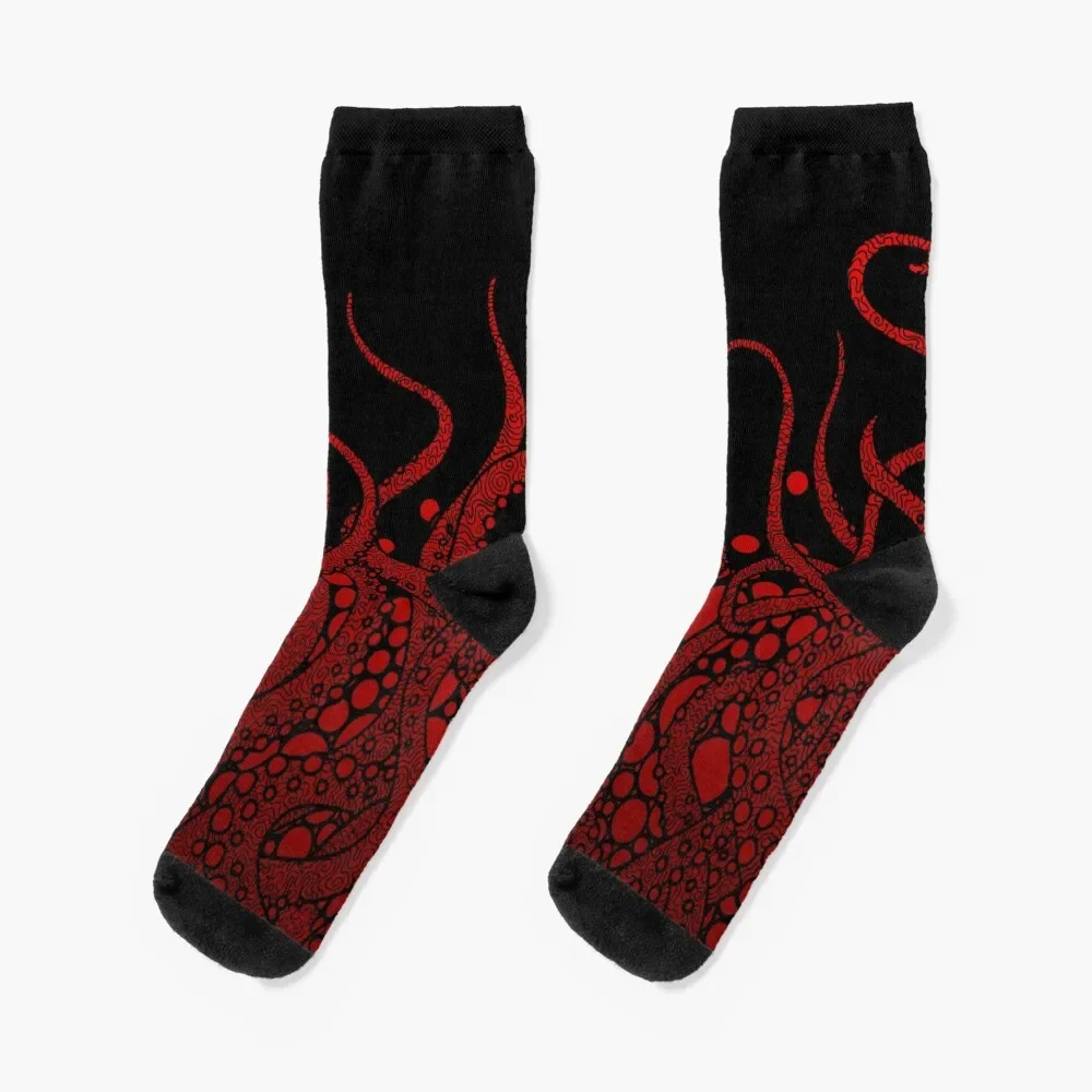 

red tentacles on black Socks kawaii loose Mens Socks Women's