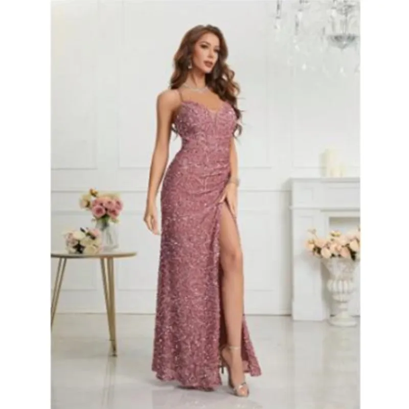 

Dresses for Women 2022 Luxury Designer Sexy Split Thigh Sequin Cami Sleeveless Evening Dress with Split Long Skirt