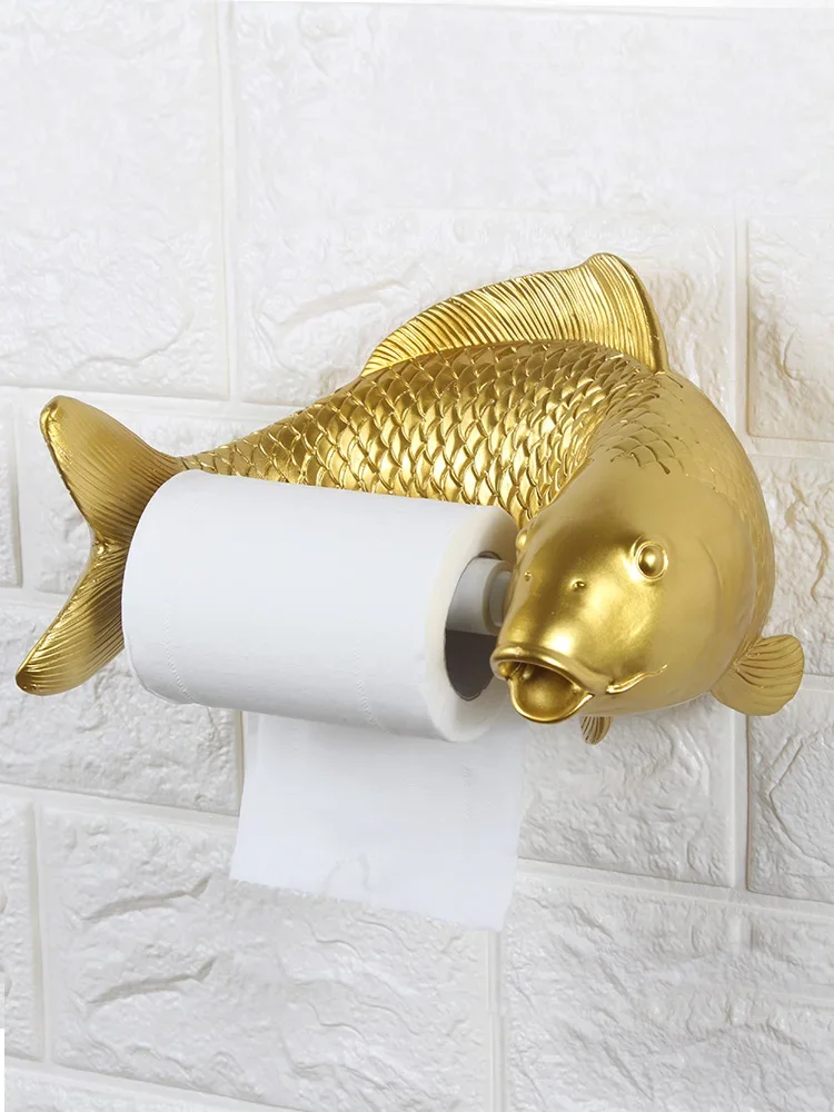 

Toilet paper roll holder creative personality toilet paper towel holder bathroom no punching cute household carp paper holder