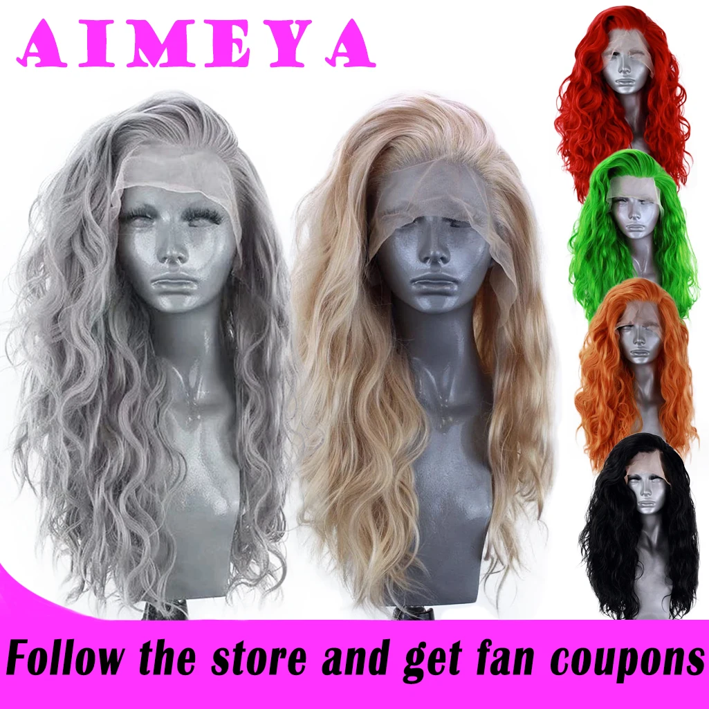 AIMEYA Silver Grey Loose Curly Wig Heat Resistant Synthetic Lace Front Wig for Women Blonde Synthetic Lace Wig Cosplay Wigs