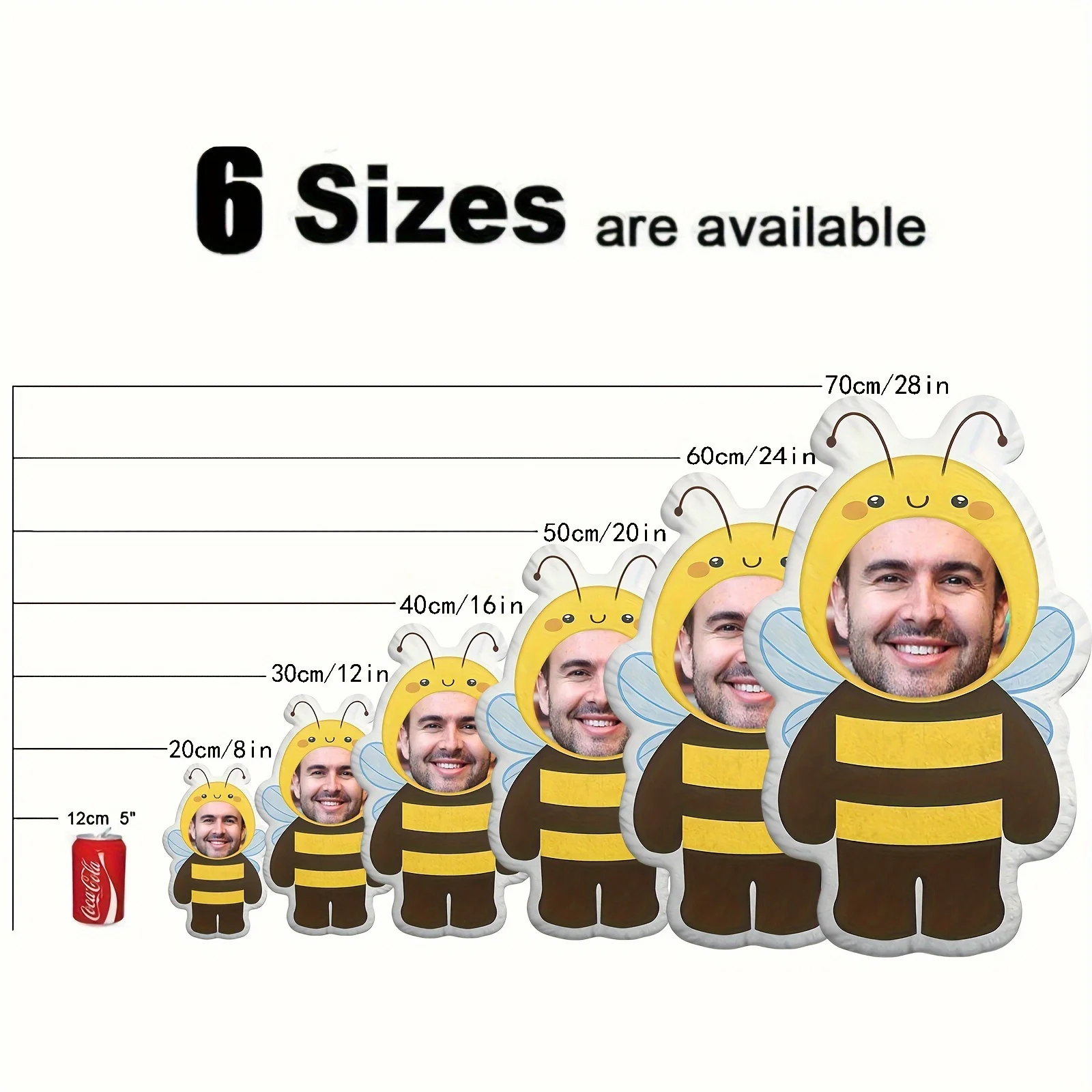 Customizable bee shaped photo printed pillow double-sided design machine washable filled with polypropylene cotton