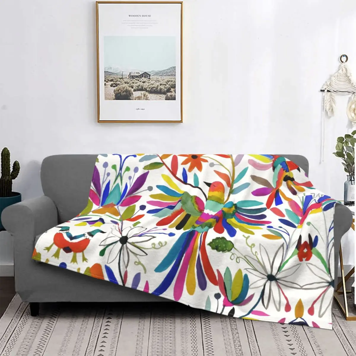 

Мексиканские одеяла Otomi с цветами и птицами, теплое фланелевое одеяло с животным рисунком, 3D плед с цветочным принтом для кровати, дивана, покрывало