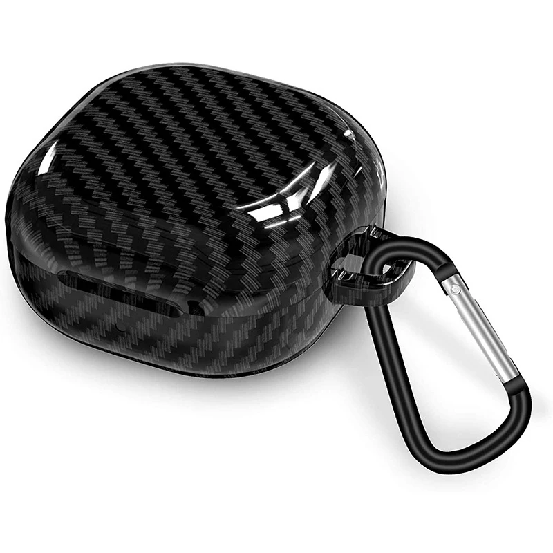 Carbon Fiber Pattern Case For Samsung Galaxy Buds Live/Buds Pro/Buds 2 Pro/Buds 2 Earphone Charging Box Cover With Hook Keychain