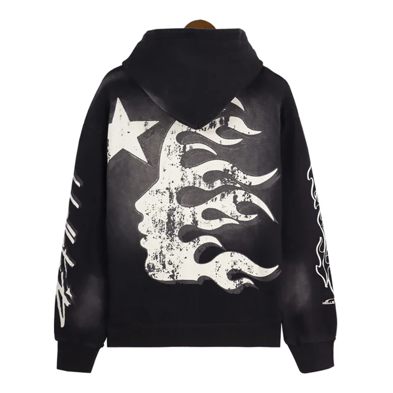 

Hellstar Studios Arrival Vintage Oversize 2024 Black Red Washed Hooded Letter Logo Hoodie Cotton Men Women Long Sleeve Coat