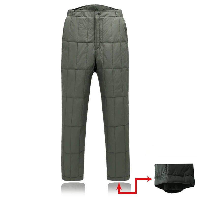 Men's Winter Down Cotton Pants Lightweight Waterproof Windproof Warm Work Trousers Outdoor Thermal Hiking Skiing Fishing Pants