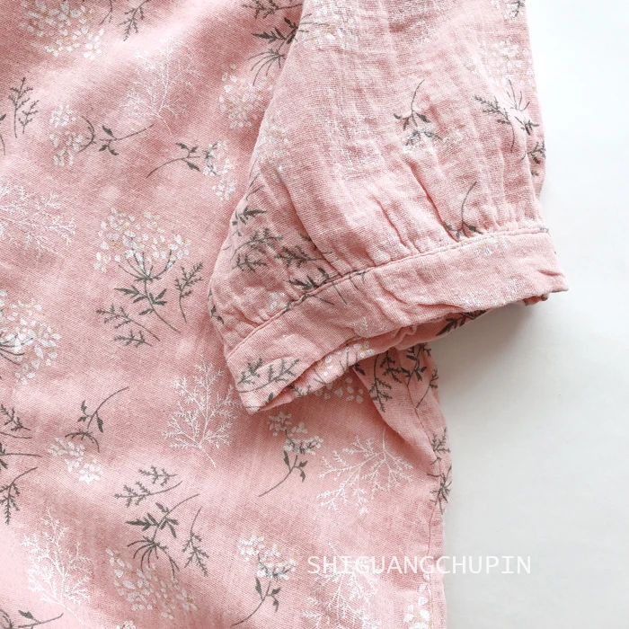 Autumn 2 Layer Cotton Yarn Blouses Women Stand Collar Leaf Floral Tops Long Sleeve Loose Casual Shirts Spring New T38102JM
