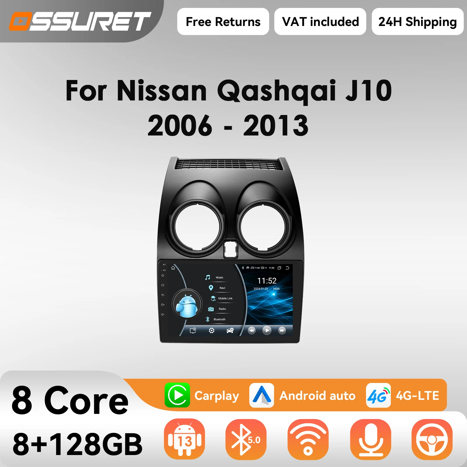 4G Wireless Carpay Android Auto Car radio for Nissan Qashqai J10 2006 - 2013 multimedia player 8581 8Core Autoradio GPS Stereo