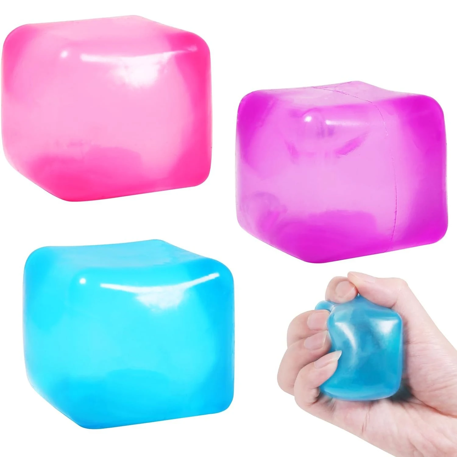 3Pcs Squishy Ice Cube Fidget Toy Square Shape Squishy Stress Ball Squeeze Toys Stress Relief Sensory Toy For Kids Adults Gift