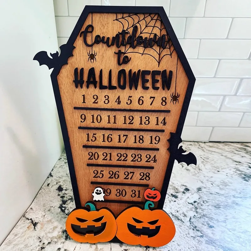 

Wooden Halloween Advent Calendar DIY Countdown Calendar Holiday Horror Ornaments Ghost Design Indoor Detachable Hanging Decor