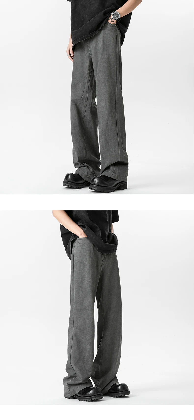 Description Picture 5 of item2024 Men's Spring Summer Retro High Street Denim Trousersmale Loose Wide-leg Pants Men Fashion Solid Color Straight Jeans F180