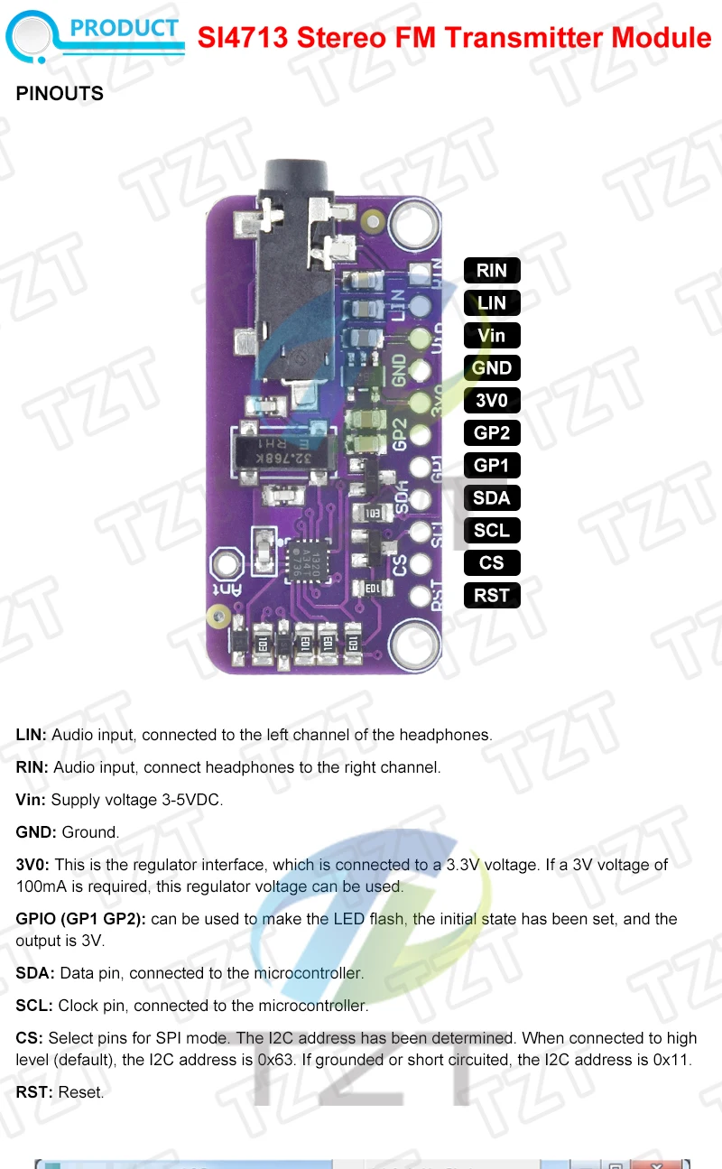 1/3PCS FM Sender Modul SI4713 Stereo Frequenz Modulation CJMCU-4713 DC 3-5V Digital Wireless Radio MCU Controller – Detail 1