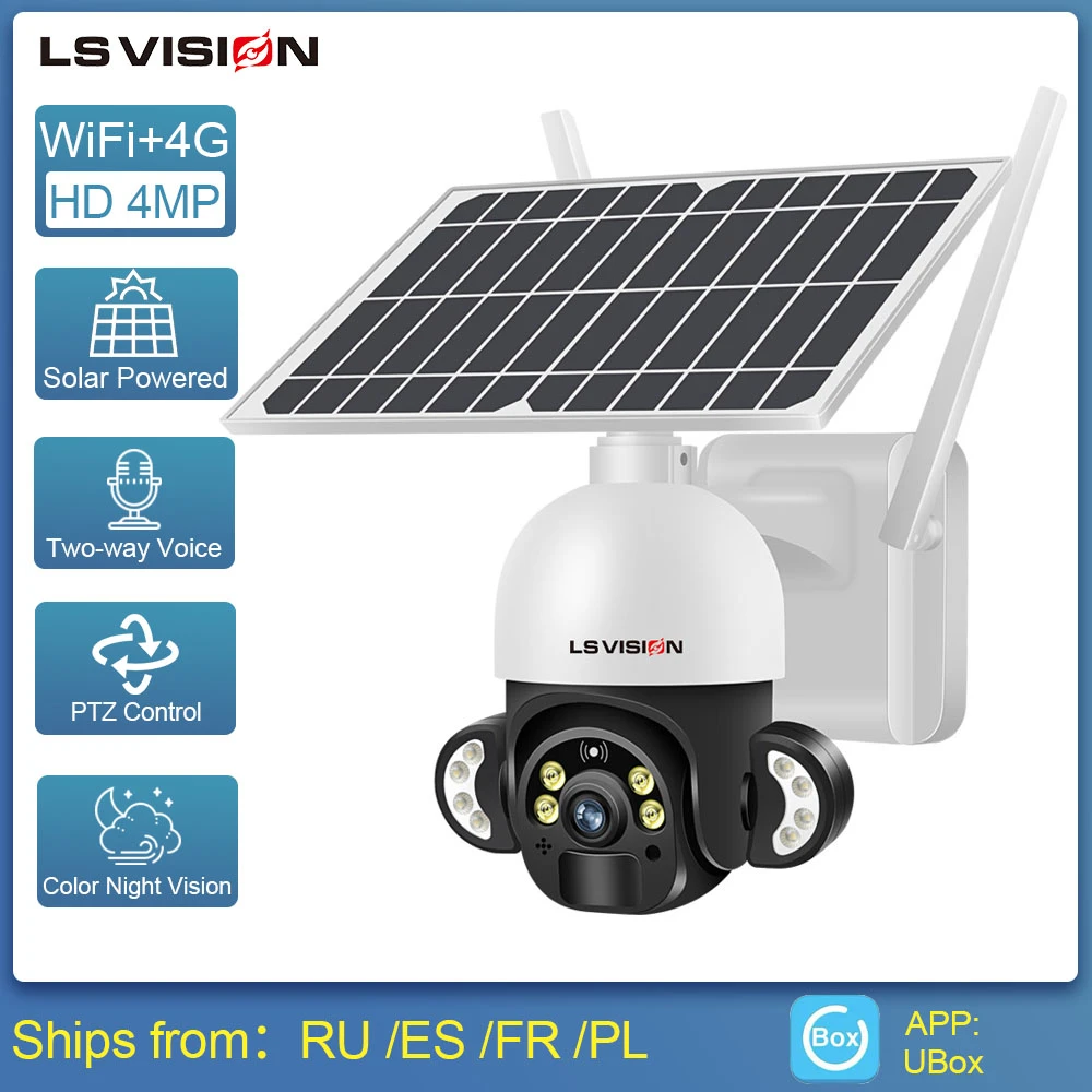 LSVISION 4MP Wireless WiFi Solar Powered 4G Camera Outdoor Security Protection Surveillance PTZ Battery PIR Motion Detection Cam wireless camera for home