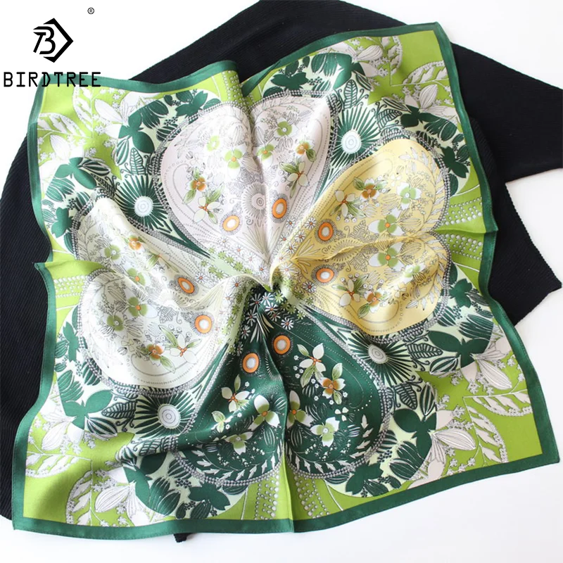 

Birdtree 100%Real Silk Women Elegant Scarf Sweet Floral Print 2024 Spring Autumn Fashion Scarves Mom's Gift Kerchief A41410QM