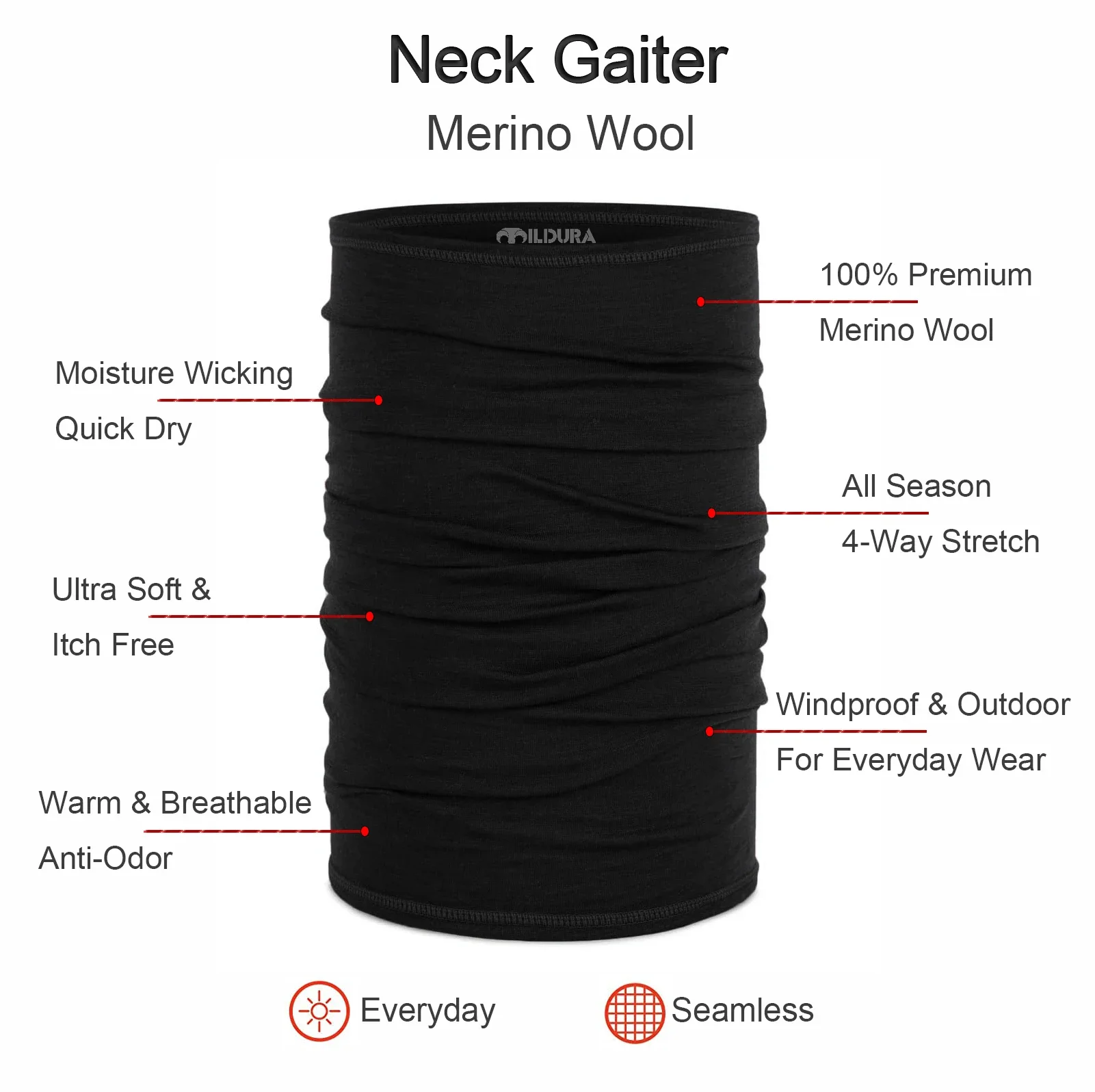 Merino Wool Bike Neck Gaiter Light Quick Dry Breathable Face Mask for Ski Hiking Neck Tube Scarf Multifunctional Headwear neck gaiter scarf