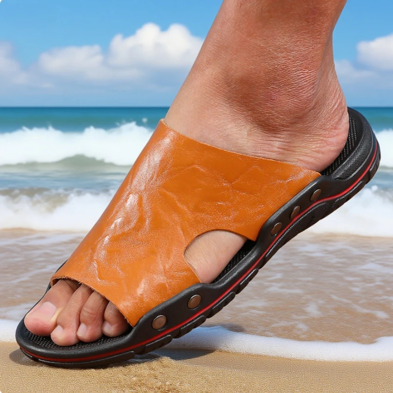 Men's Sandals Comfortable Luxurious Classic Beach Slippers Lightweight Durable Rubber Soles Breathable Non Slip Casual Men Shoes