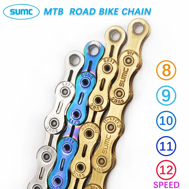 SUMC Bicycle Chain 9 10 11 12 Speed 9s 10s 11s 12s Titanium Ultralight MTB Mountain Road Bike Chains Gold Rainbow Bike Chain bicycle chain bicycle chains
