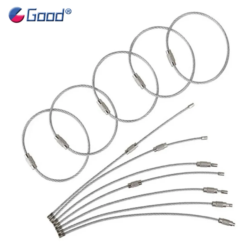 1/2/5/10Pcs Keychain Ring Key Keyring Circle Rope Cable Loop Outdoor Camp Luggage Tag Screw Lock Gadget metal keychain stainless steel wire rope steel wire rope