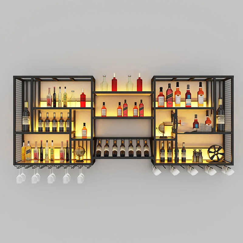 Metalic Liquor Display Wine Cabinet Hanging Whisky Club Shelf Bar Cabinet Industrial Armario Para Vinos Liquor Furniture
