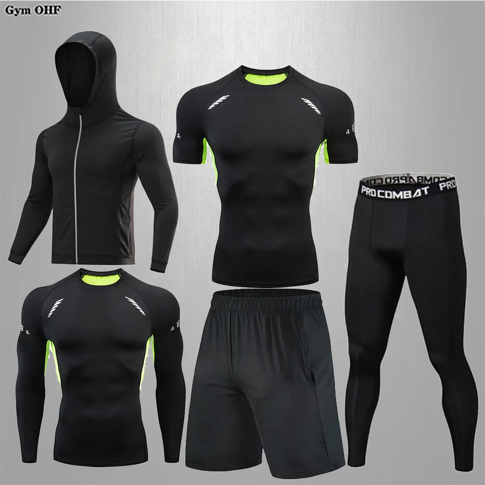 Brand Men Tracksuit Sports Suit Gym Fitness Compression Clothes Running Jogging Sport Wear Exercise Workout MMA Rashguard Tights