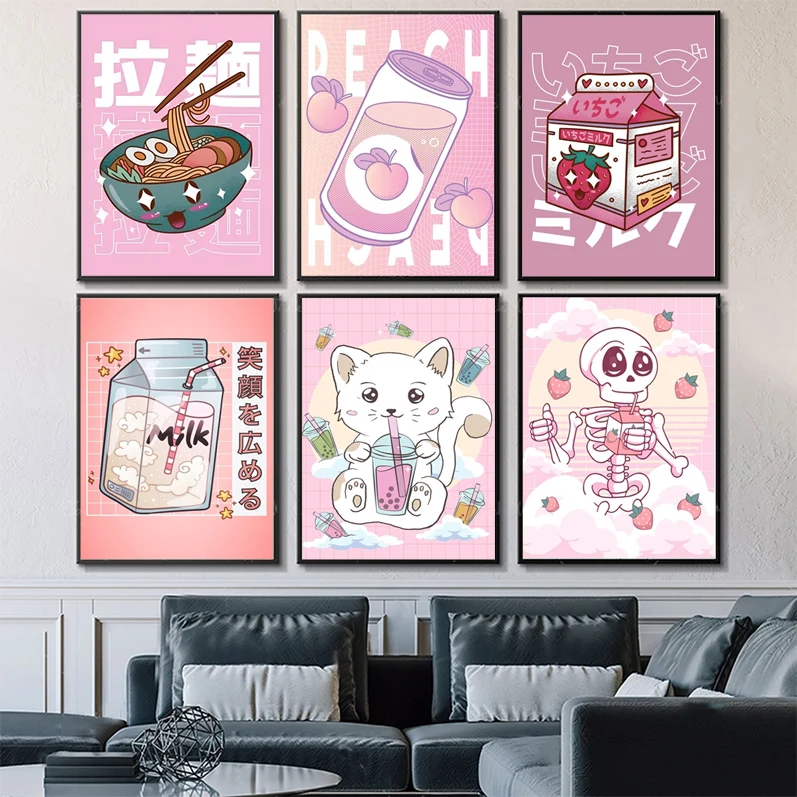 

Japanese Kawaii Cuisine Drink Poster Self-adhesive Art Poster Whitepaper Prints Posters Artwork Aesthetic Art Wall Painting