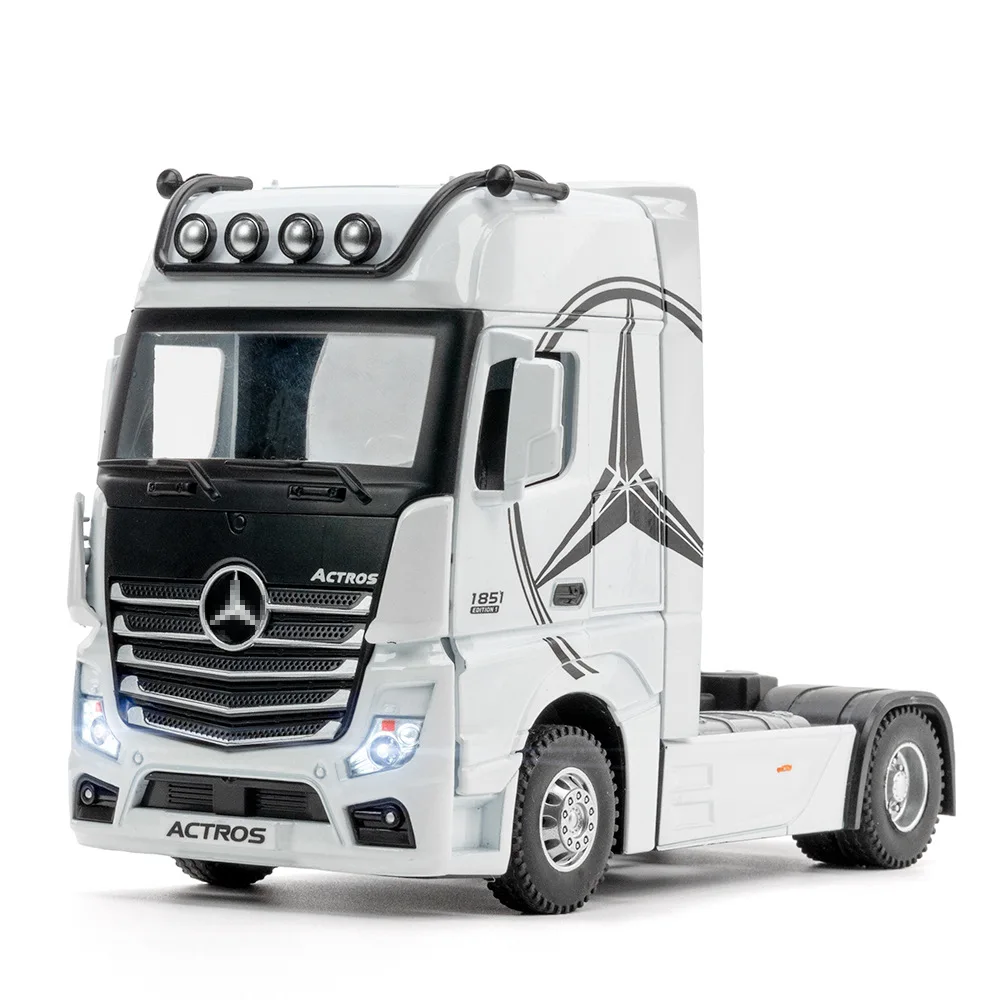 1:24 Mercedes-Benz Aciros Truck High Simulation Diecast Metal Alloy Model Car Sound Light Pull Back Collection Kids Toy Gifts