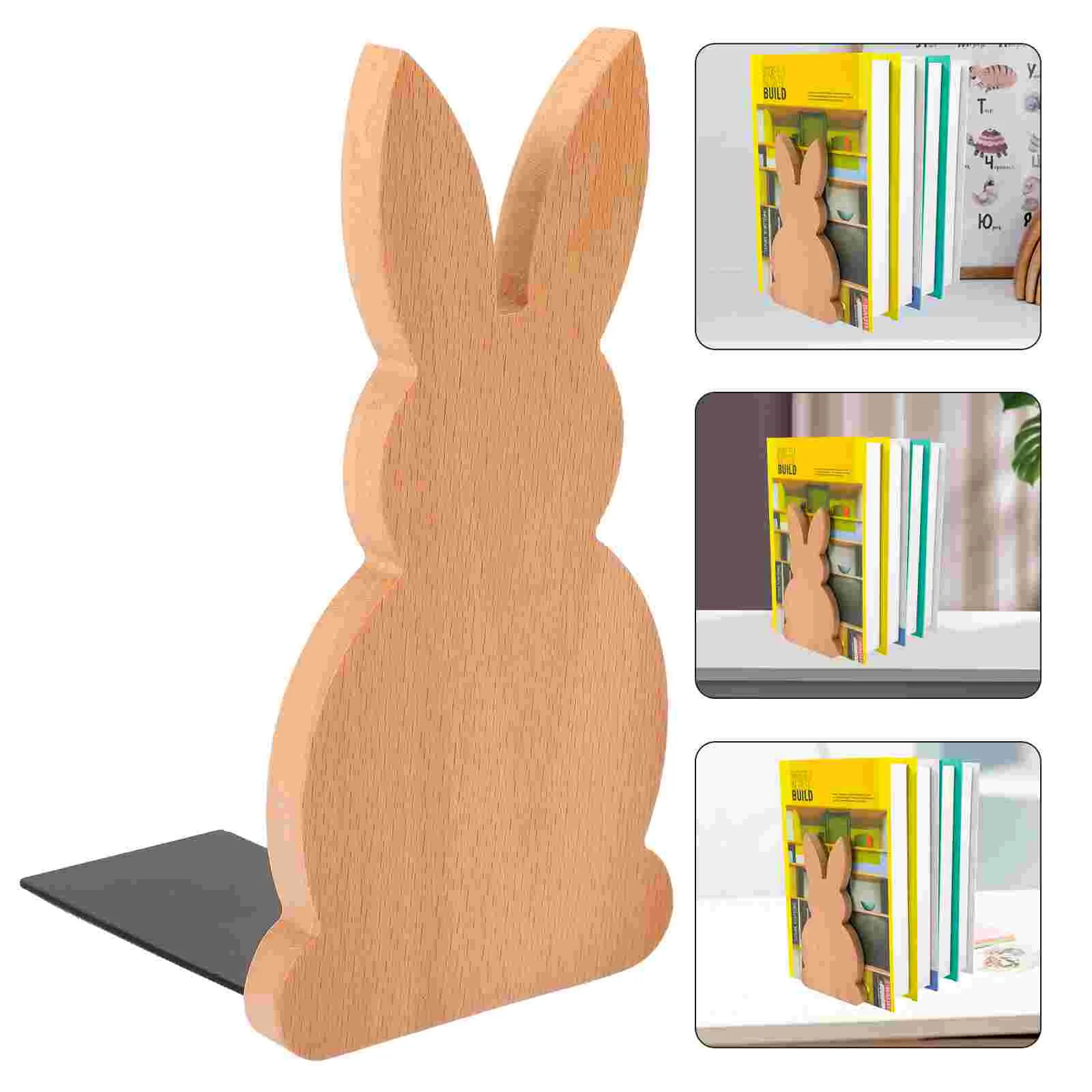 Table Top Decor Rabbit Bookend Decorative Bookends Decoration Storage Multi-function Wooden Student Use