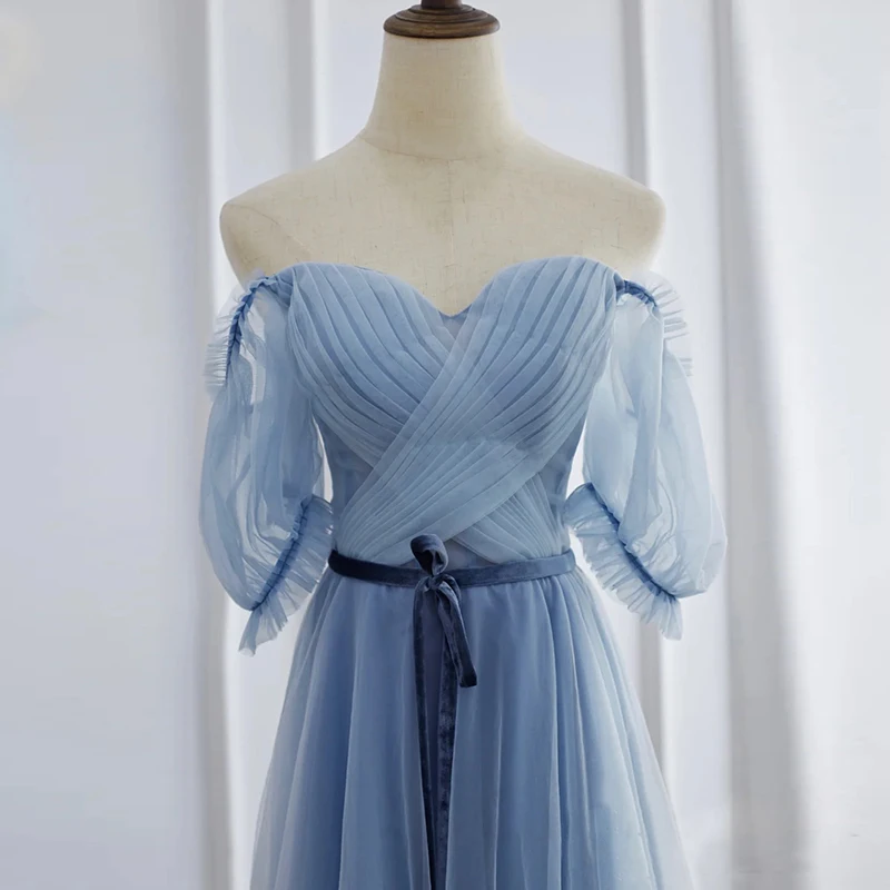 Blue long lady girl women princess bridesmaid banquet party wedding bridal performance dress gown
