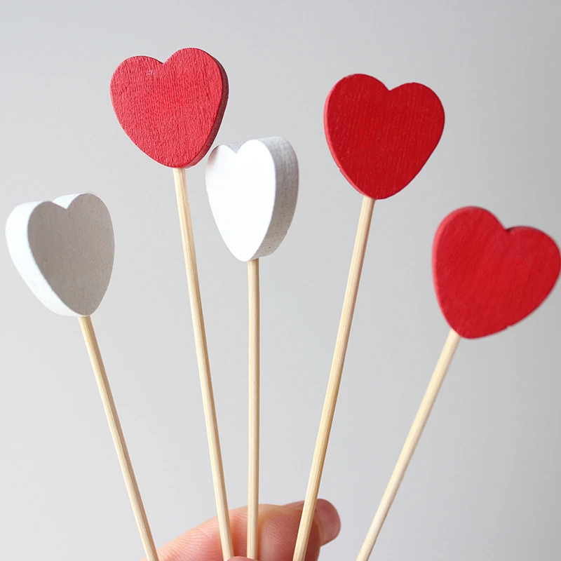 1 Set Red Heart Fruit Sticks Disposable Bamboo Sticks Valentines Day Party Supplies Wedding Bridal Shower Birthday Decor