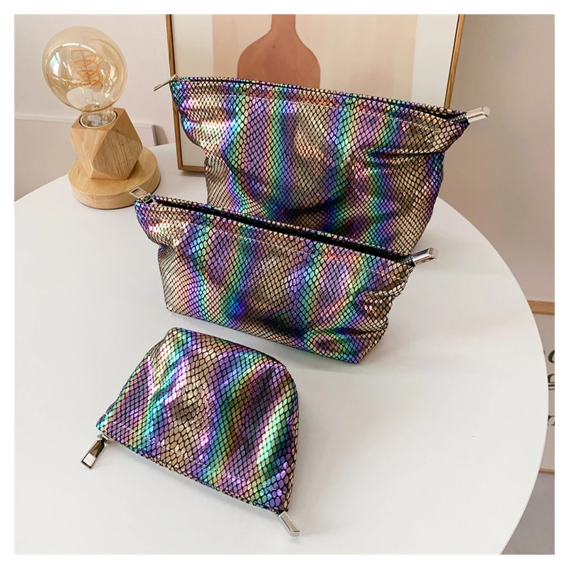

Fashion Trend Color Laser Fabric Cosmetic Bag Portable Travel Storage Hangbag Makeup Pouch Lipstick Storage Packet Coin Wallet