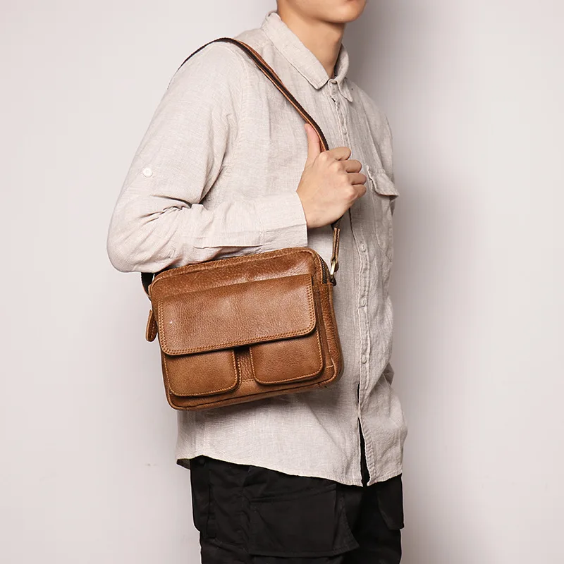 

Vintage men's leather one-shoulder ipad bag Women's frosted leather messenger bag Fashion versatile small square bag
