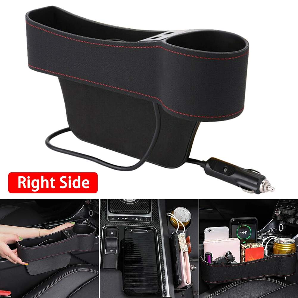 

Car Slot Storage Box Leather Abs With Cigarette Lighter Drive Dual Usb Charging Port Device Car Seat Storage Box Auto Accessorie