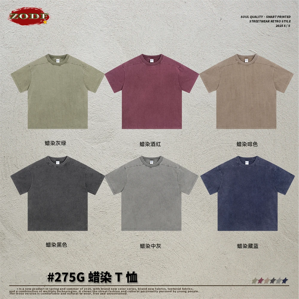 ZODF Vintage 2025 Men Batik Washed 100% Cotton T-Shirts Unisex Oversized Summer Distressed 275gsm T Shirt Brand Clothes HY1040 6