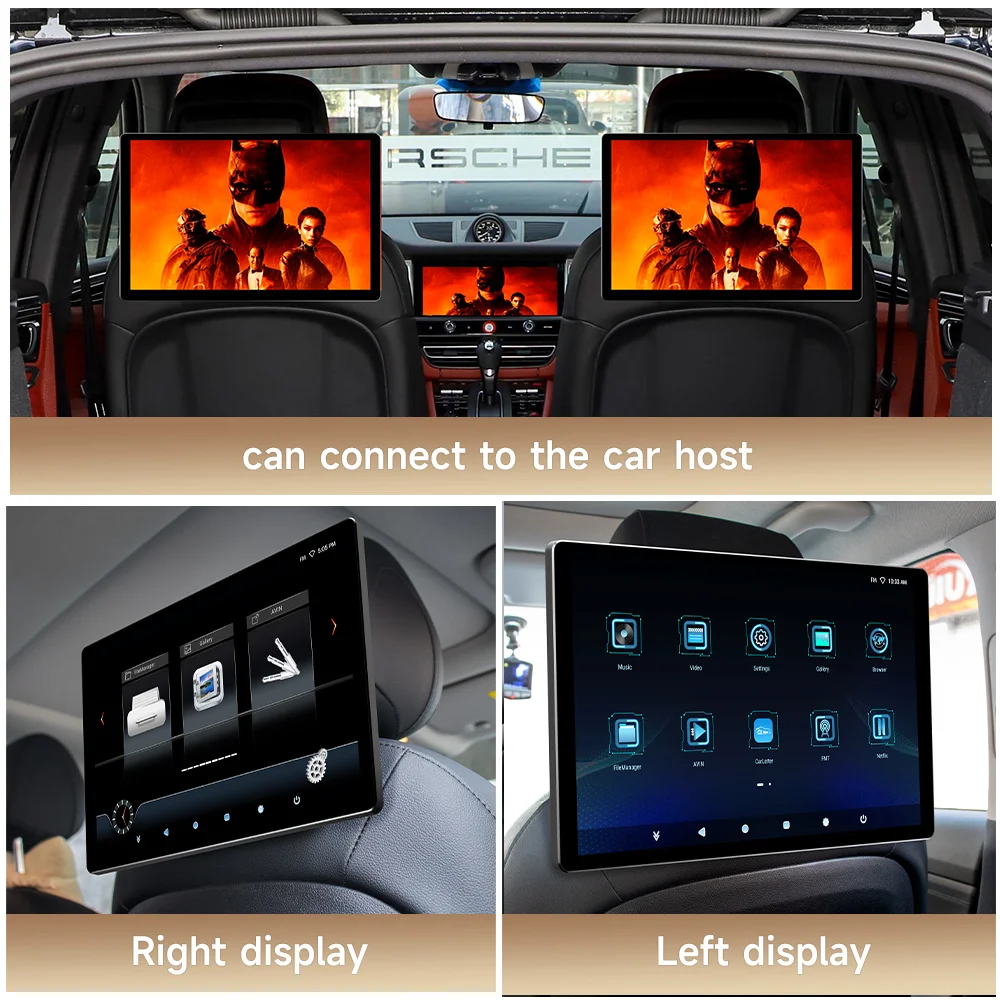 JIUYIN 2K IPS Android Headrest Monitor Tablet Touch VT Screen For Car Rear Seat Display Airplay APK Video Player For BMW Nissan