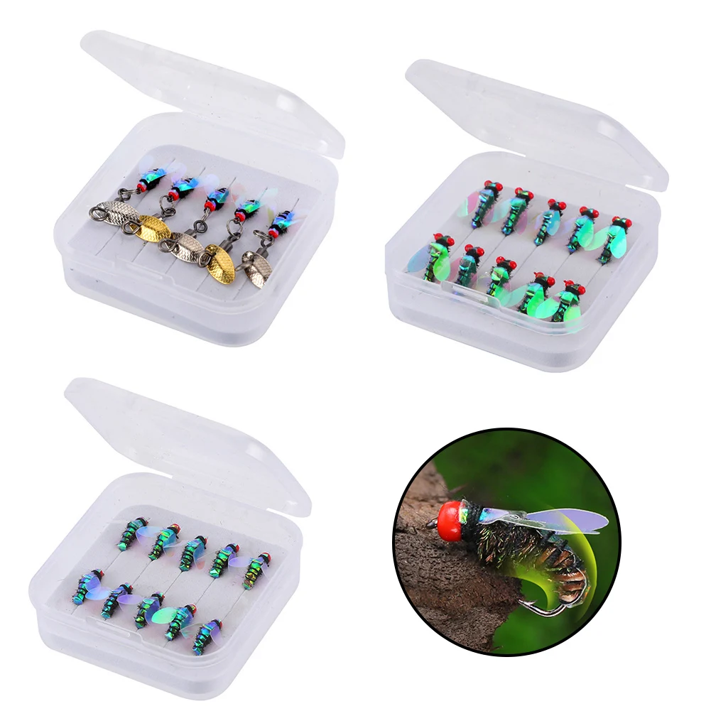 5pcs Fly Hooks Flies Insect Lures Bait Fly Fishing Decoy Bait Sequins  Fishhook Trout Nymph Fly Fishing Lure Natural Insect Bait