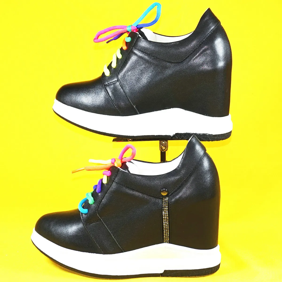 WedgesPlatformOxfordsShoesWomenLaceUpGenuineLeatherHighHeel