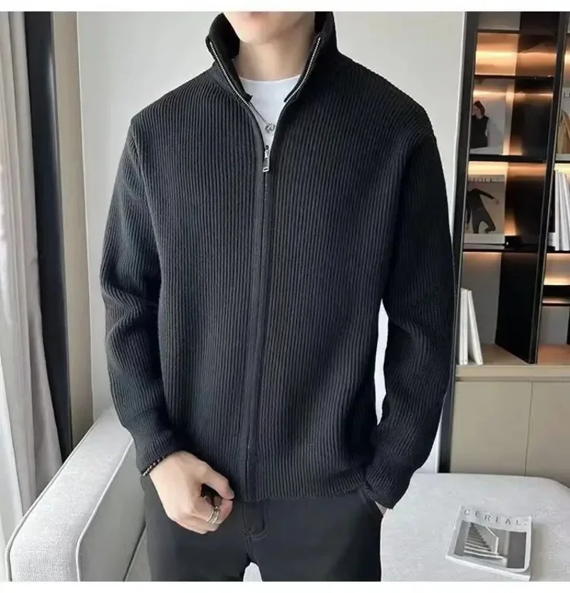 New Solid Knitted Sweater Men Stand Up Collar Korean Fashion