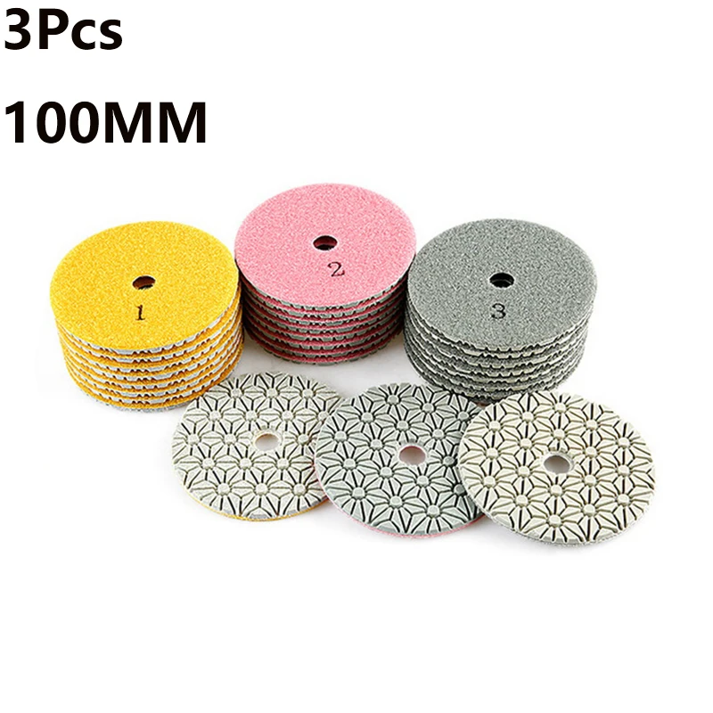 3 Steps Diamond Polishing Pads For Concrete Marble Ganite  Engineered Stone Grinding Polimento Polishing Tool 4 Inch 100mm 3 Pcs 5 inch 125mm diamond dry wet polishing pads discs 30 100 150 300 500 800 1000 grits granite marble concrete stone grinding tool