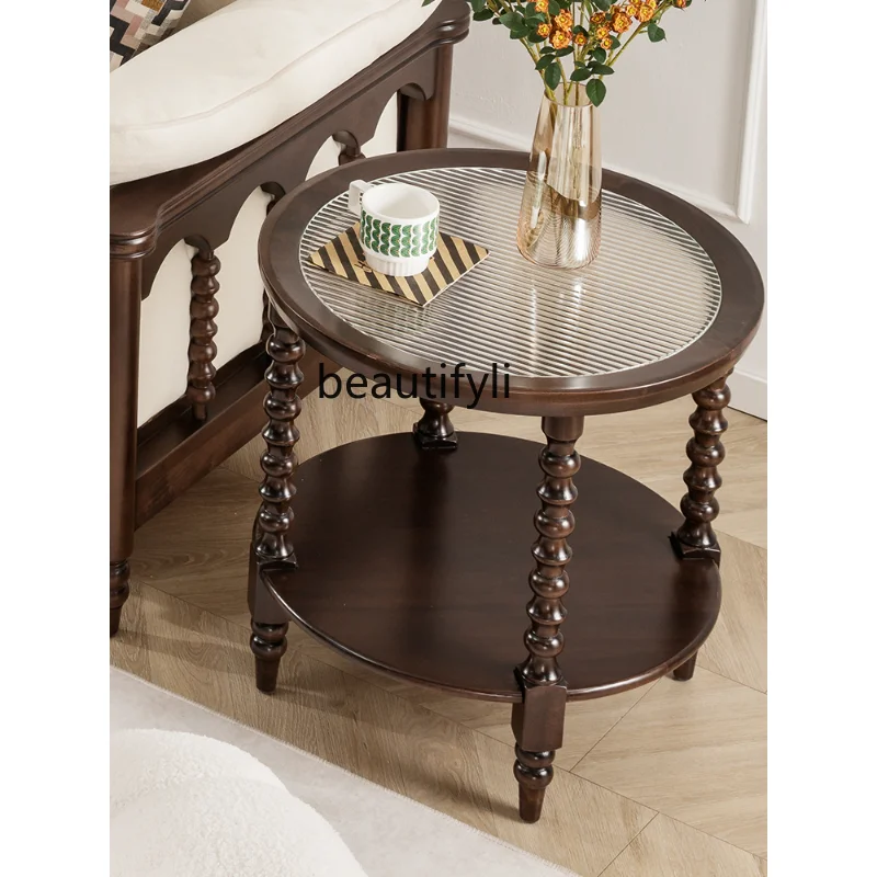 

Маленький круглый стол из массива дерева, маленький круглый боковой столик, Диванный боковой столик, американский чистый журнальный столик с несколькими ножками тыквы