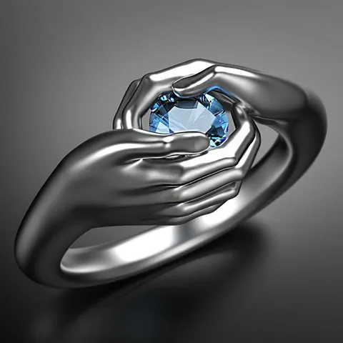 Silver Color Wedding Ring Hip Hop Blue Zircon Engagement Ring Punk Male Female Hand Hug Adjustable Rings For Women Men