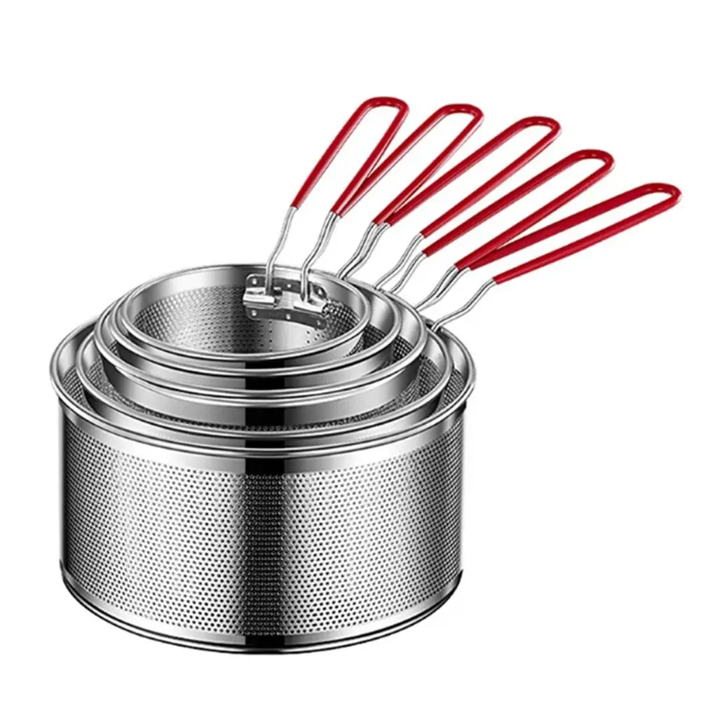 Stainless Steel Fried Sieve Basket Mesh Design Easy Clean Oil Pan Strainer Round Shape Non-Stick Deep Frying Basket