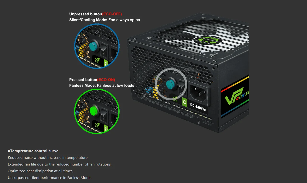 Fonte de alimentação para PC GameMax VP Series VP-600-RGB 600W preta  100V/240V