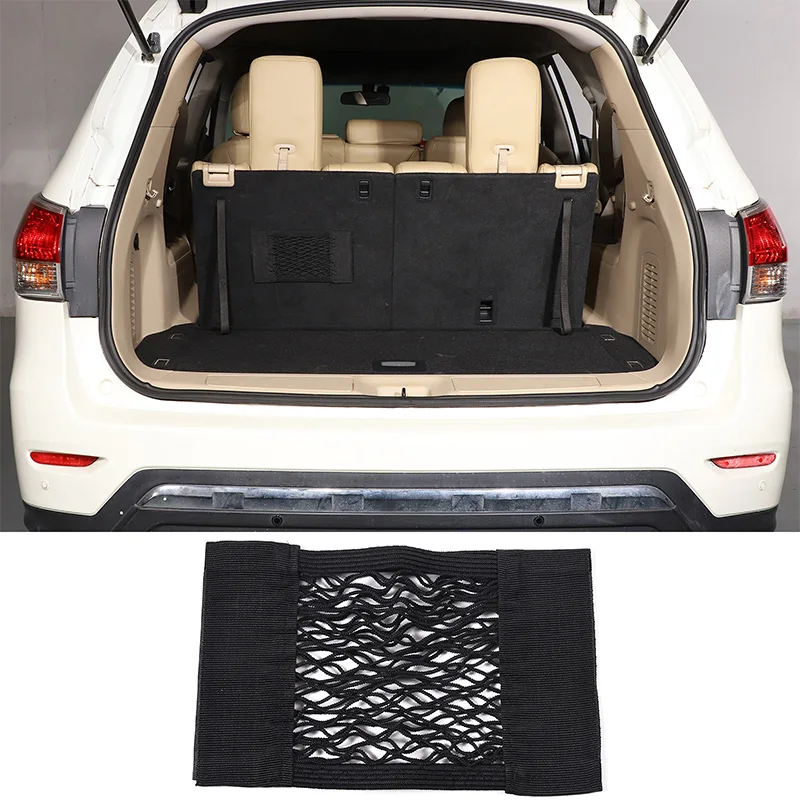 

For 2013-2018 Nissan Pathfinder Car Rear Seat Storage Bag Trunk Mesh Auto Organizer Double-deck Elastic String Net Pocket Bag