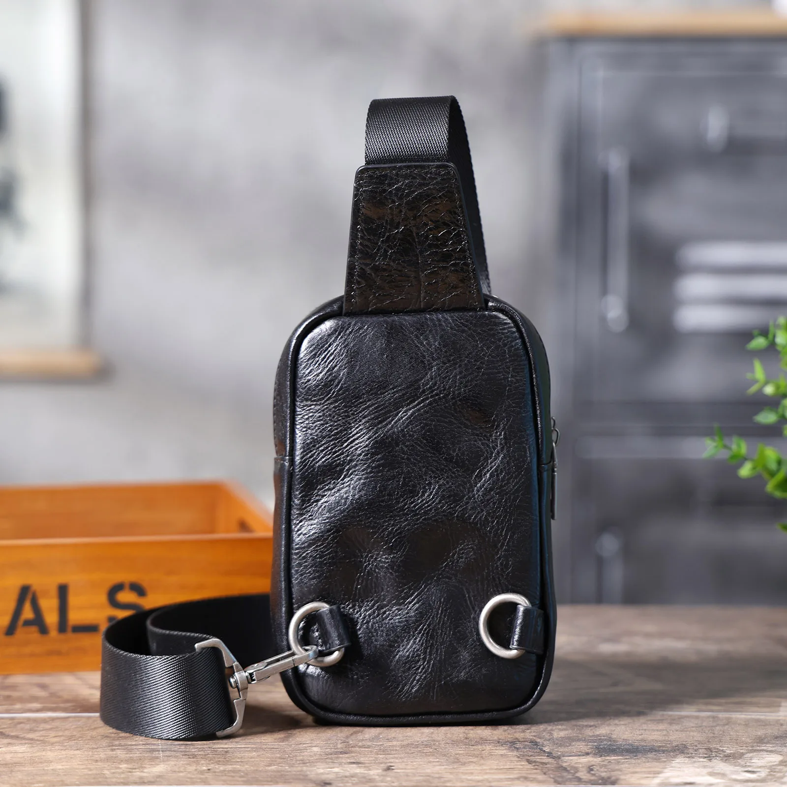 S.WORKER Genuine Leather Men's Casual Chest Bag Mini 7 Inch