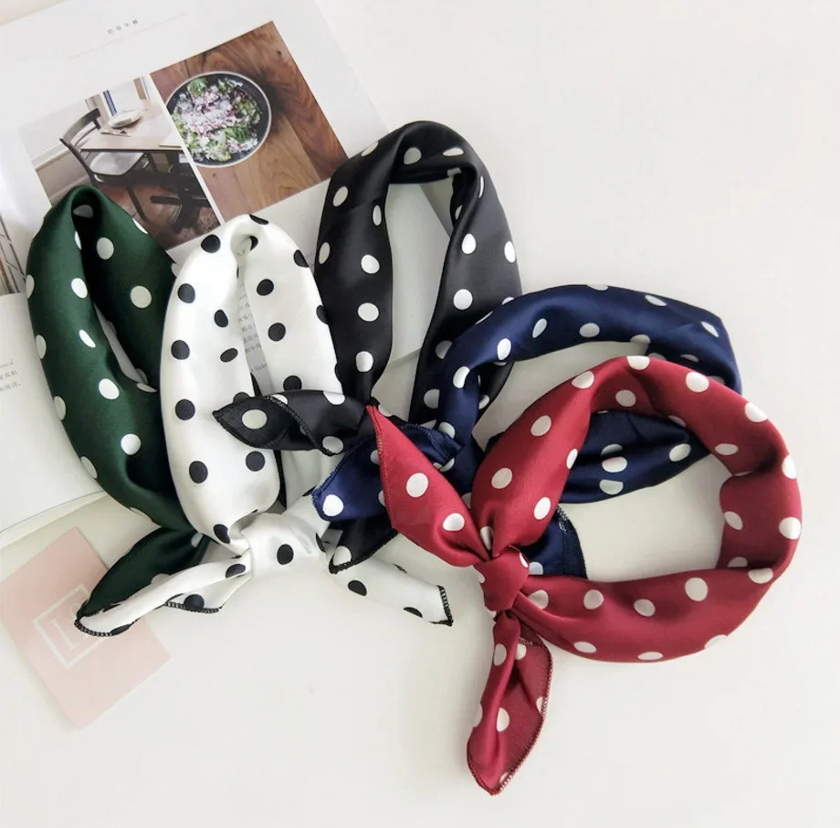 50x50 Square Scarf Hair Tie Band For Business Party Women Elegant Small Vintage Skinny Retro Head Neck Silk Satin Scarf Present 4