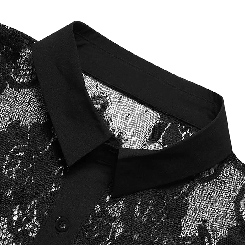 Men s Stylish Floral Print Lapel Neck Long Sleeve Button-Down Shirt with Mesh Detailing for Casual Summer Fashion