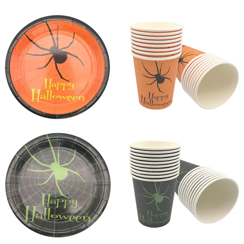 Halloween Spider  Paper Plates Cups Disposable Tableware For Happy