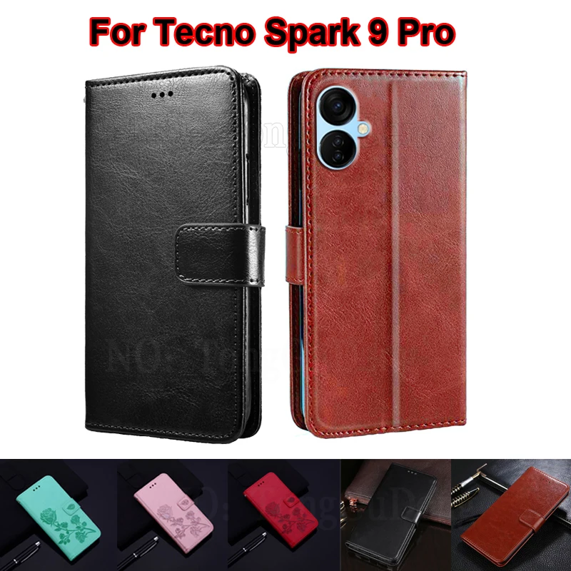 

Винтажный кошелек для Tecno Spark 9 Pro Etui, магнитный кожаный флип-чехол для телефона, чехол для Tecno Spark 9Pro Mujer Hoesje 6,6"