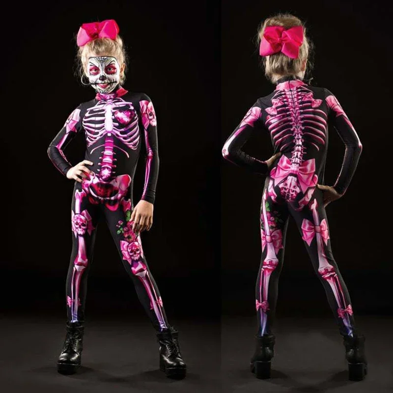 Rose Skeleton Adult Kids Scary Costume Halloween Dress Cosplay Sexy Jumpsuit Carnival Party Baby Girl Rompers Day of The Dead halloween costumes