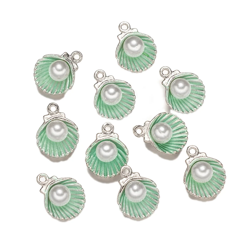10 Stück Emaille Muschel Anhänger Charms mit Acryl weiße Perlen Halskette Armband Schmuckherstellung Zubehör Bastelzubehör – Detail 4
